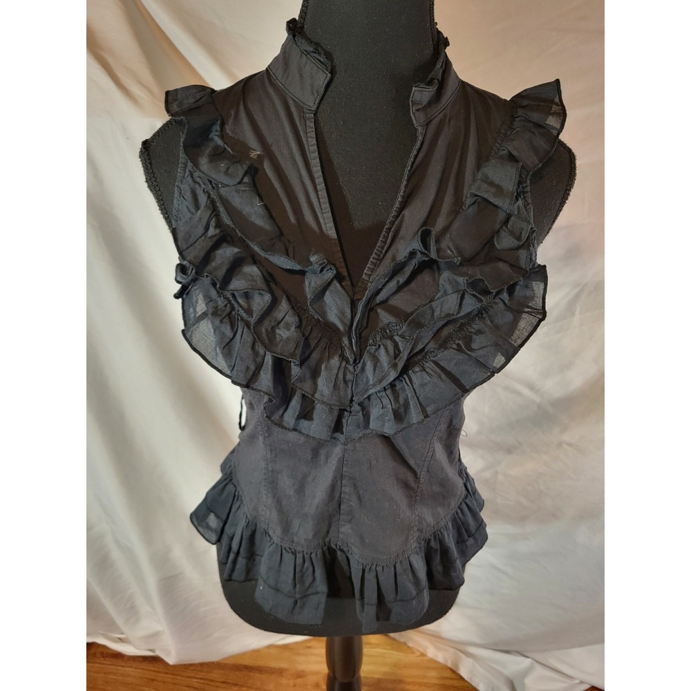 OH Yes Y2K Steampunk Black Ruffle‎ Size M Smocked Top